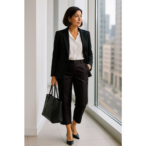 Talbots Pants Womens 8 Black Pure Silk Petite Cropped Satin Dressy Side Zip